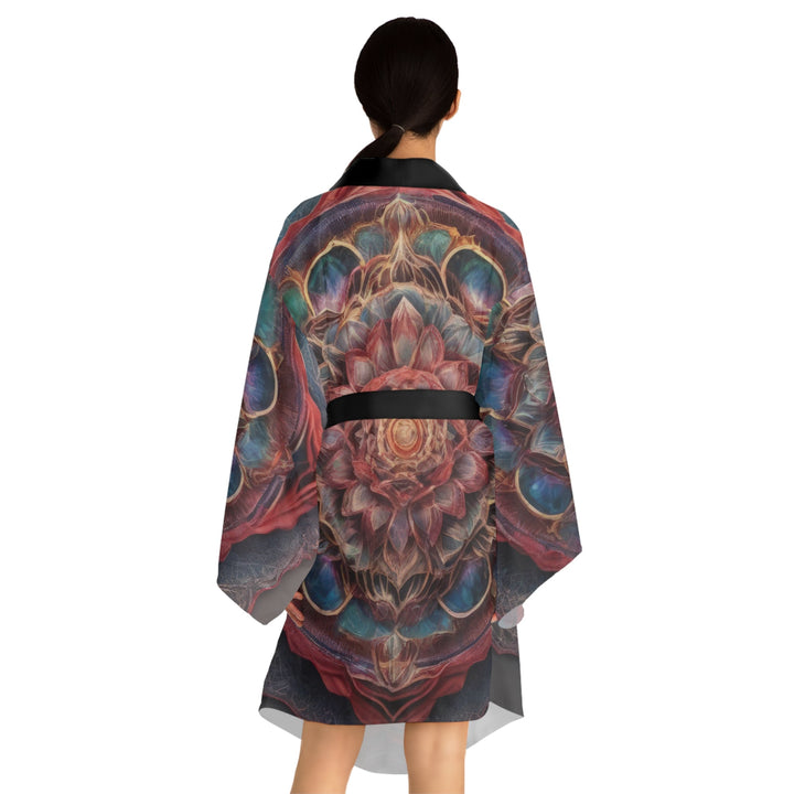 Ethereal Floral Mandala - Long Sleeve Kimono Robe - All Over Prints - g(0D·IO) - XS - Black -