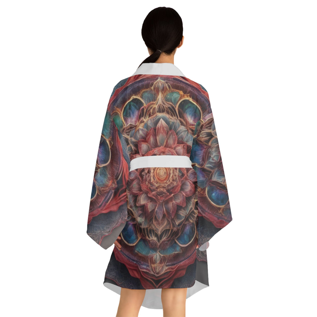 Ethereal Floral Mandala - Long Sleeve Kimono Robe - All Over Prints - g(0D·IO) - XS - Black -