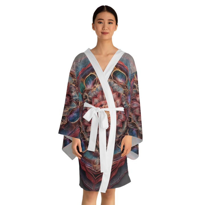 Ethereal Floral Mandala - Long Sleeve Kimono Robe - All Over Prints - g(0D·IO) - XS - Black -