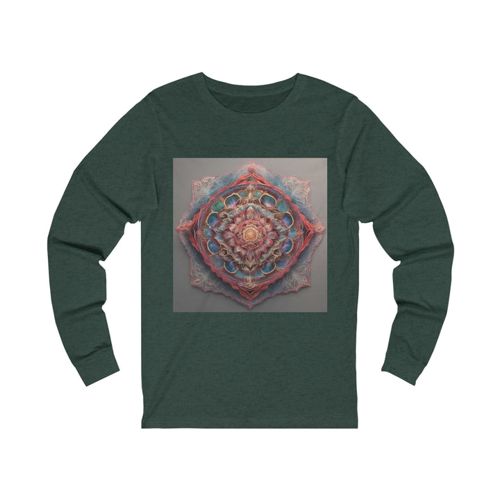 Ethereal Floral Mandala - Unisex Jersey Long Sleeve Tee - Long-sleeve - g(0D·IO) - S - Heather Forest -