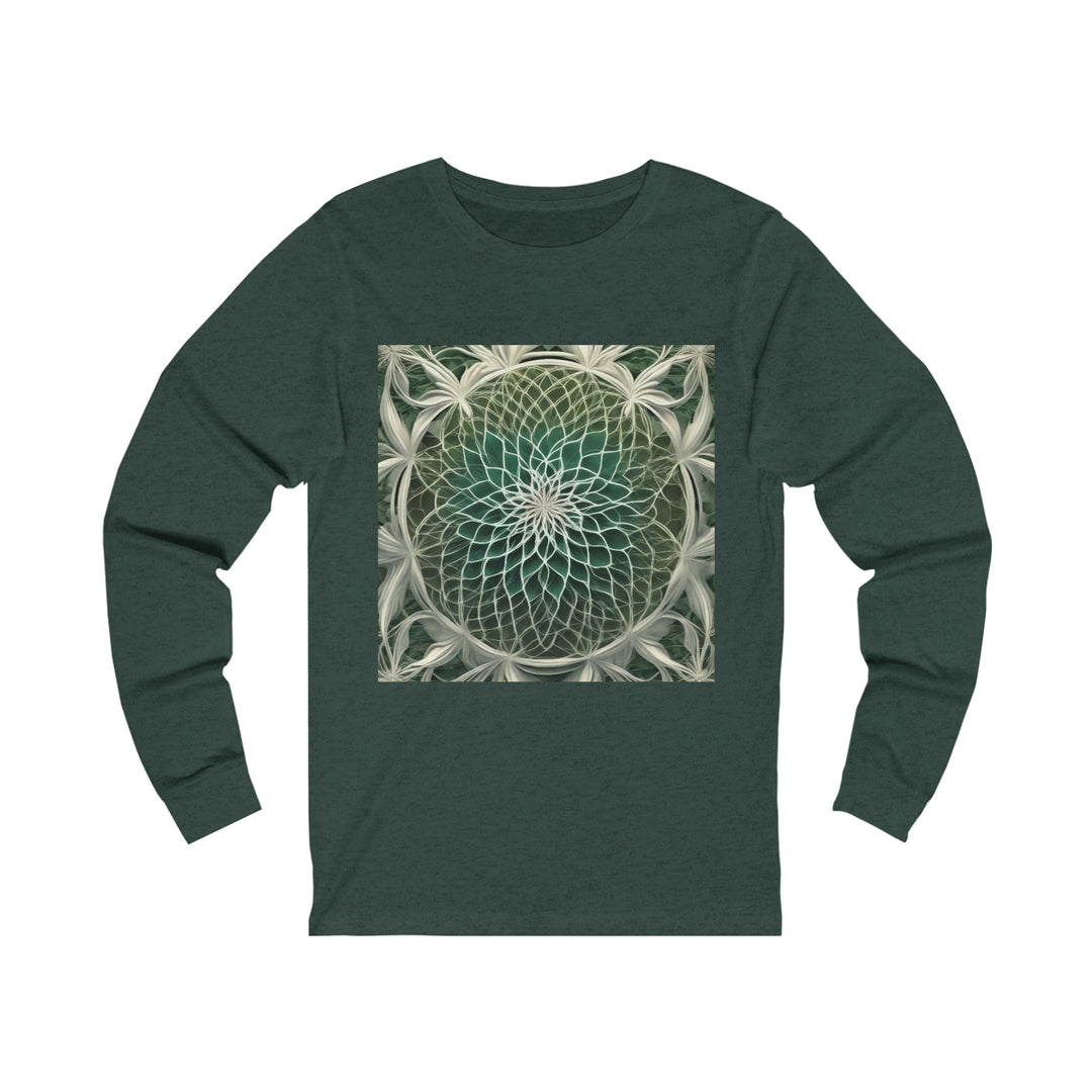 Ethereal Floral Mandala - Unisex Jersey Long Sleeve Tee - Long-sleeve - g(0D·IO) - S - Heather Forest -