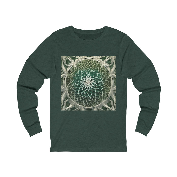 Ethereal Floral Mandala - Unisex Jersey Long Sleeve Tee - Long-sleeve - g(0D·IO) - S - Heather Forest -