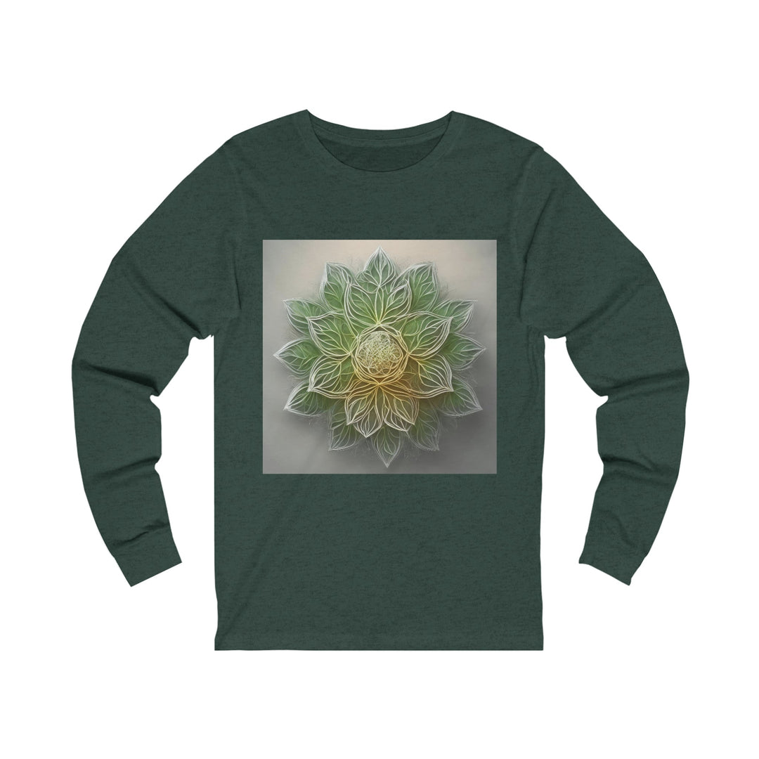 Ethereal Floral Mandala - Unisex Jersey Long Sleeve Tee - Long-sleeve - g(0D·IO) - S - Heather Forest -