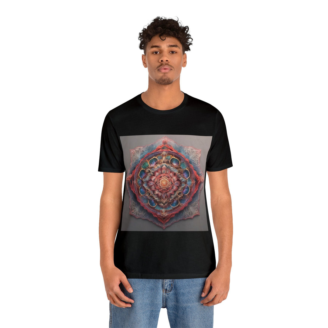 Ethereal Floral Mandala - Unisex Jersey Short Sleeve Tee - T-Shirt - g(0D·IO) - Black - S -