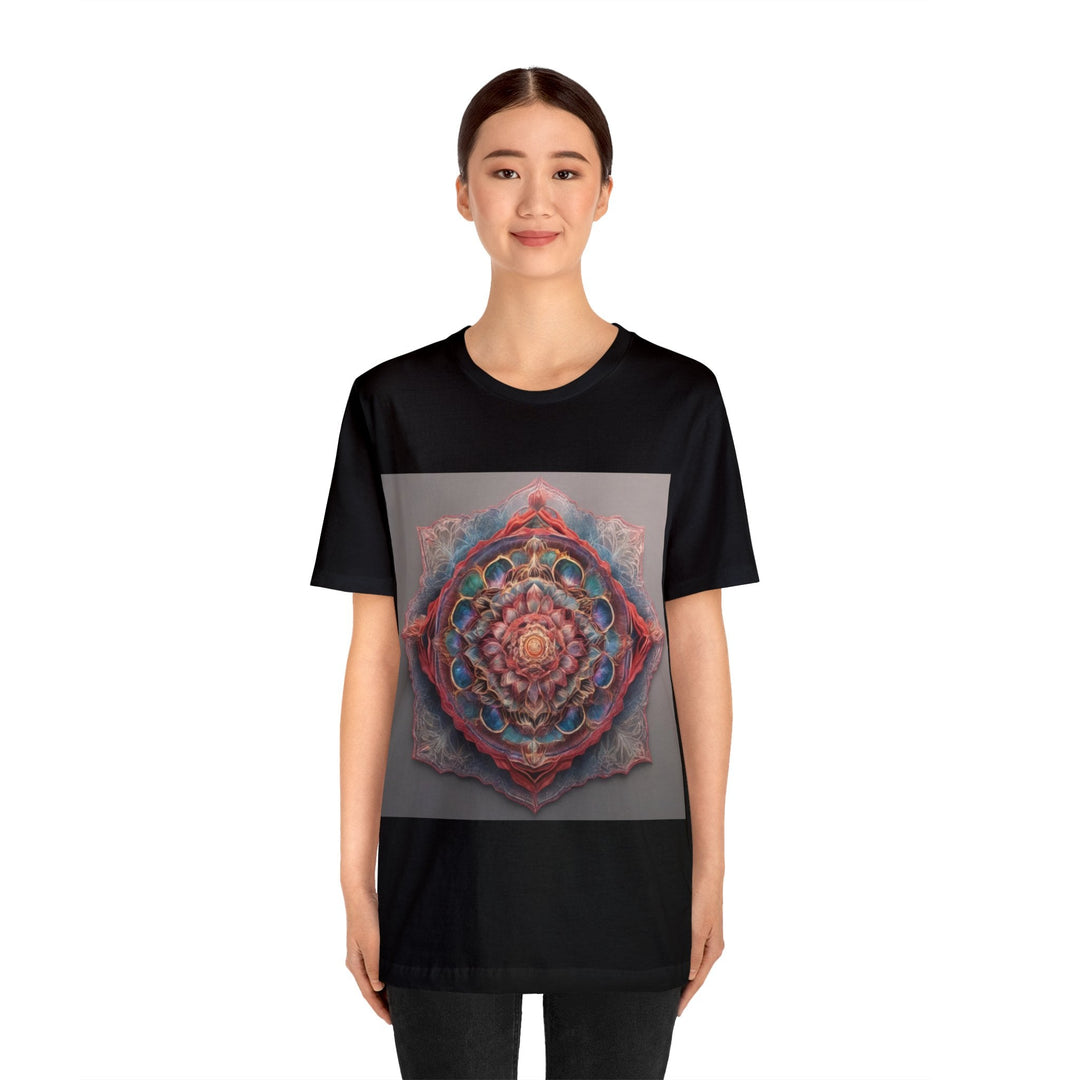 Ethereal Floral Mandala - Unisex Jersey Short Sleeve Tee - T-Shirt - g(0D·IO) - Black - S -