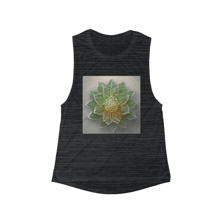 Ethereal Floral Mandala - Women's Flowy Scoop Muscle Tank - Tank Top - g(0D·IO) - S - Black Slub -