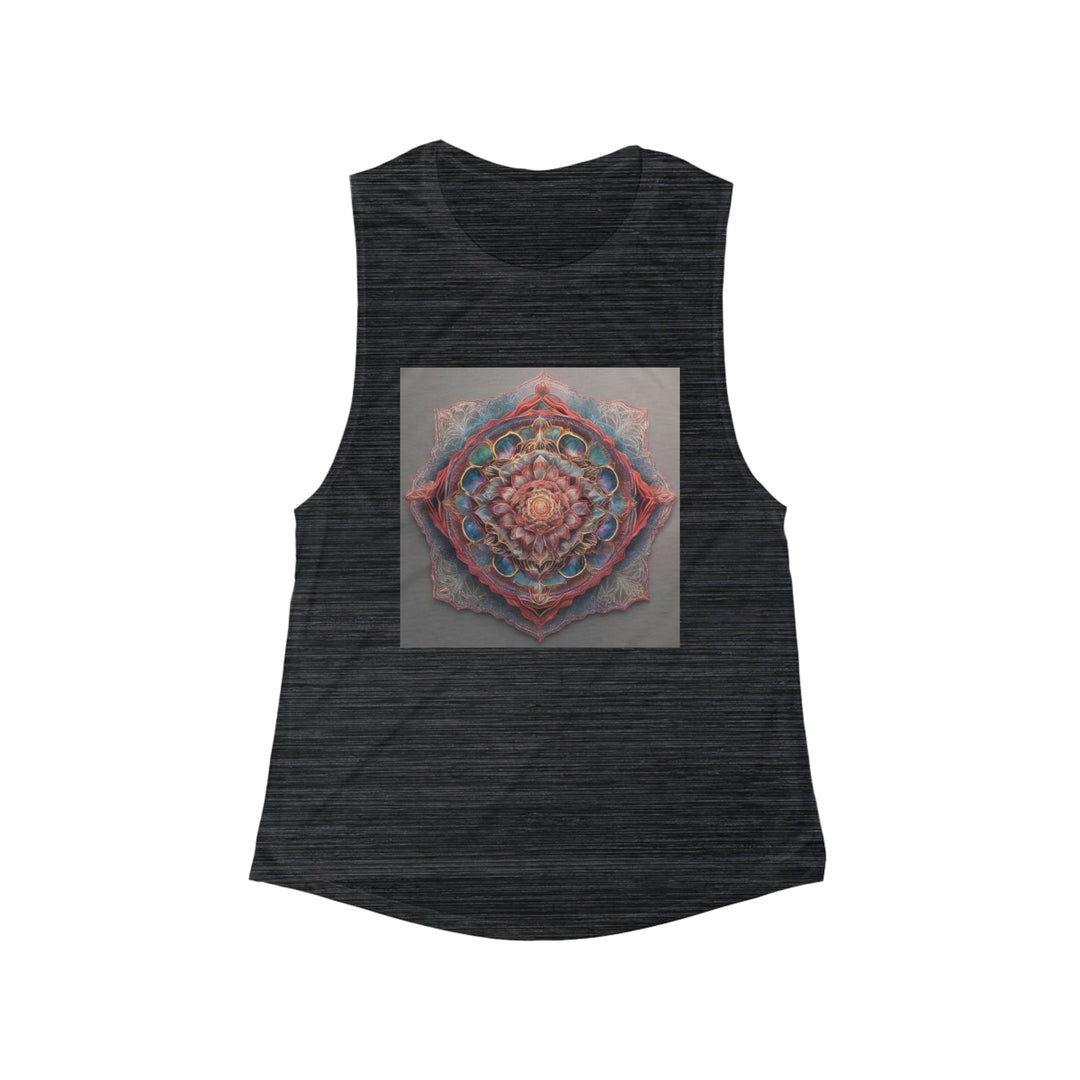 Ethereal Floral Mandala - Women's Flowy Scoop Muscle Tank - Tank Top - g(0D·IO) - S - Black Slub -