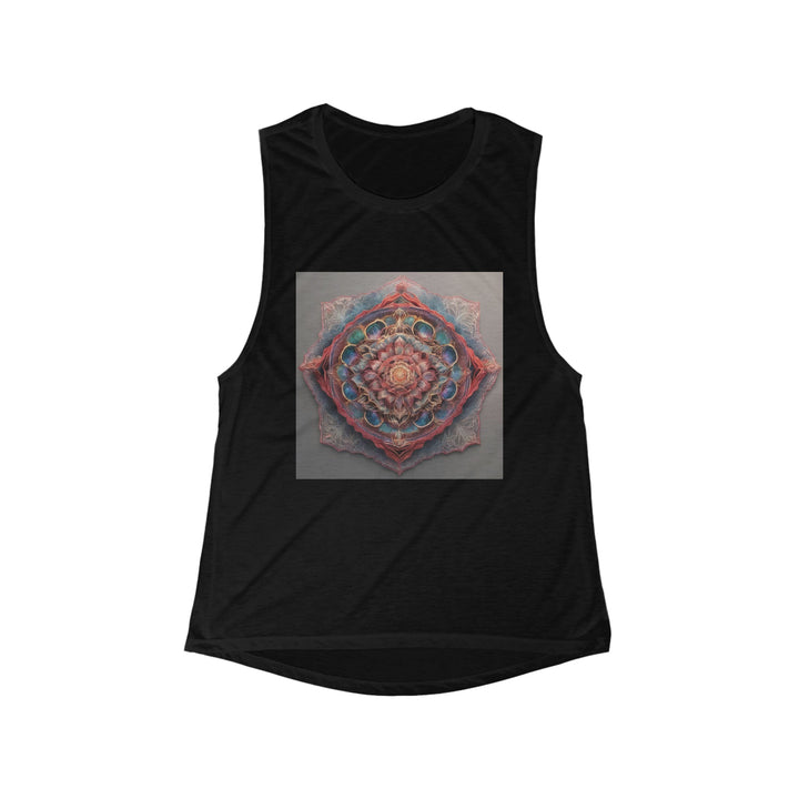 Ethereal Floral Mandala - Women's Flowy Scoop Muscle Tank - Tank Top - g(0D·IO) - S - Black -