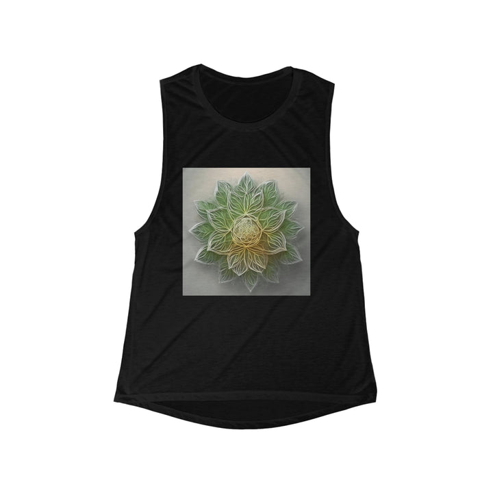 Ethereal Floral Mandala - Women's Flowy Scoop Muscle Tank - Tank Top - g(0D·IO) - S - Black -