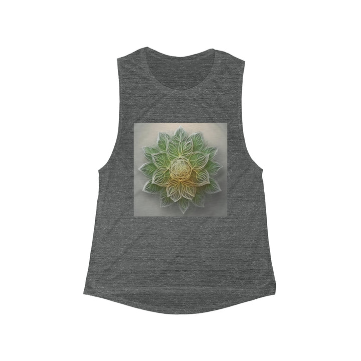 Ethereal Floral Mandala - Women's Flowy Scoop Muscle Tank - Tank Top - g(0D·IO) - S - Asphalt Slub -