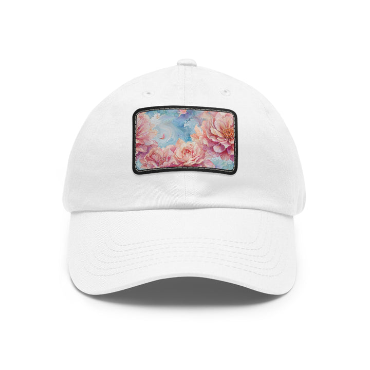 Ethereal Floral Whirl - Dad Hat - Hats - g(0D·IO) - White / Black patch - Rectangle - One size