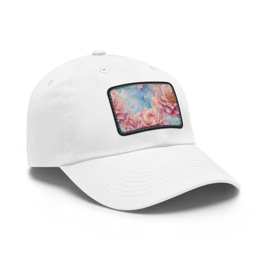 Ethereal Floral Whirl - Dad Hat - Hats - g(0D·IO) - White / Black patch - Rectangle - One size