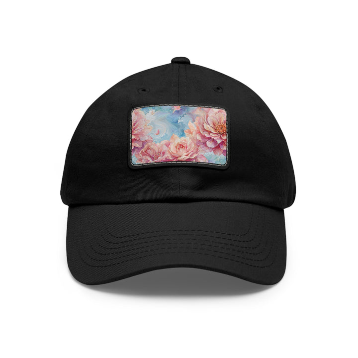 Ethereal Floral Whirl - Dad Hat - Hats - g(0D·IO) - Black / Black patch - Rectangle - One size