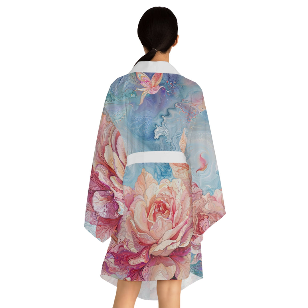 Ethereal Floral Whirl - Long Sleeve Kimono Robe - All Over Prints - g(0D·IO) - XS - Black -