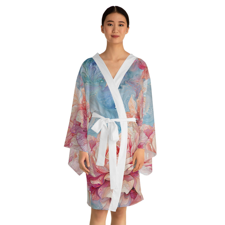 Ethereal Floral Whirl - Long Sleeve Kimono Robe - All Over Prints - g(0D·IO) - XS - Black -