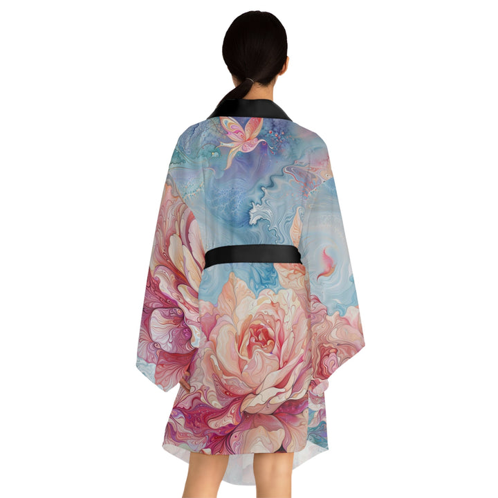 Ethereal Floral Whirl - Long Sleeve Kimono Robe - All Over Prints - g(0D·IO) - XS - Black -