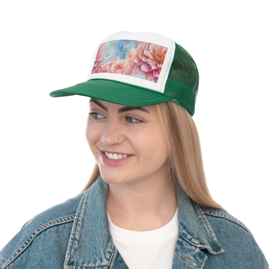 Ethereal Floral Whirl - Trucker Hat - Hats - g(0D·IO) - Pink - One size -