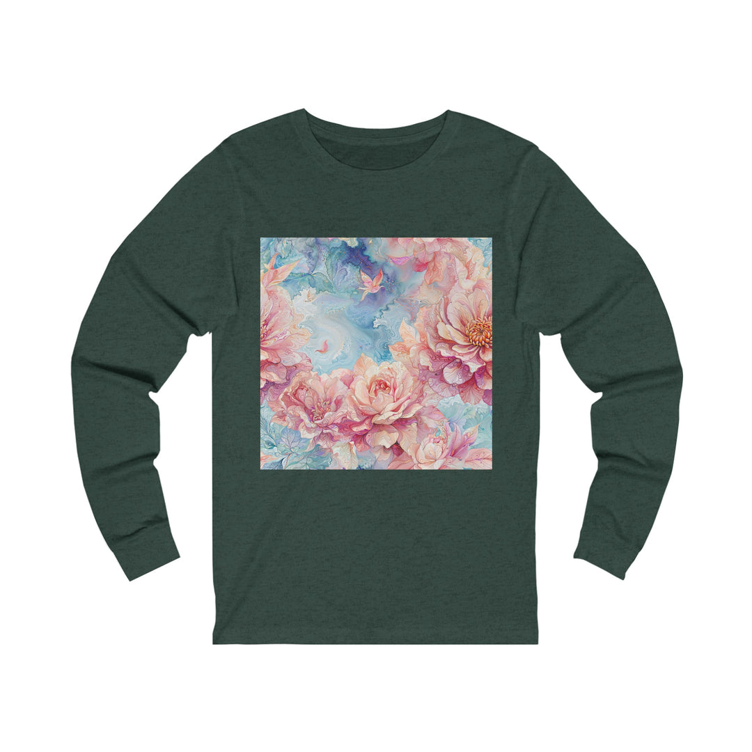 Ethereal Floral Whirl - Unisex Jersey Long Sleeve Tee - Long-sleeve - g(0D·IO) - S - Heather Forest -