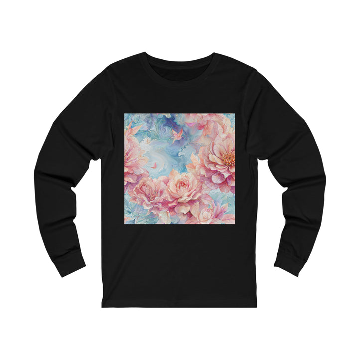 Ethereal Floral Whirl - Unisex Jersey Long Sleeve Tee - Long-sleeve - g(0D·IO) - S - Black -