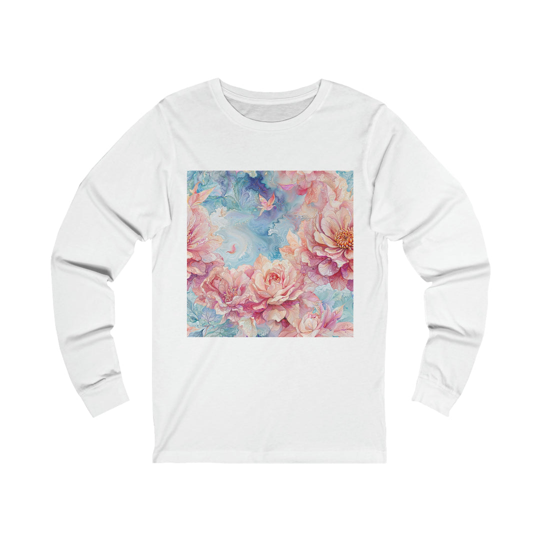 Ethereal Floral Whirl - Unisex Jersey Long Sleeve Tee - Long-sleeve - g(0D·IO) - S - White -