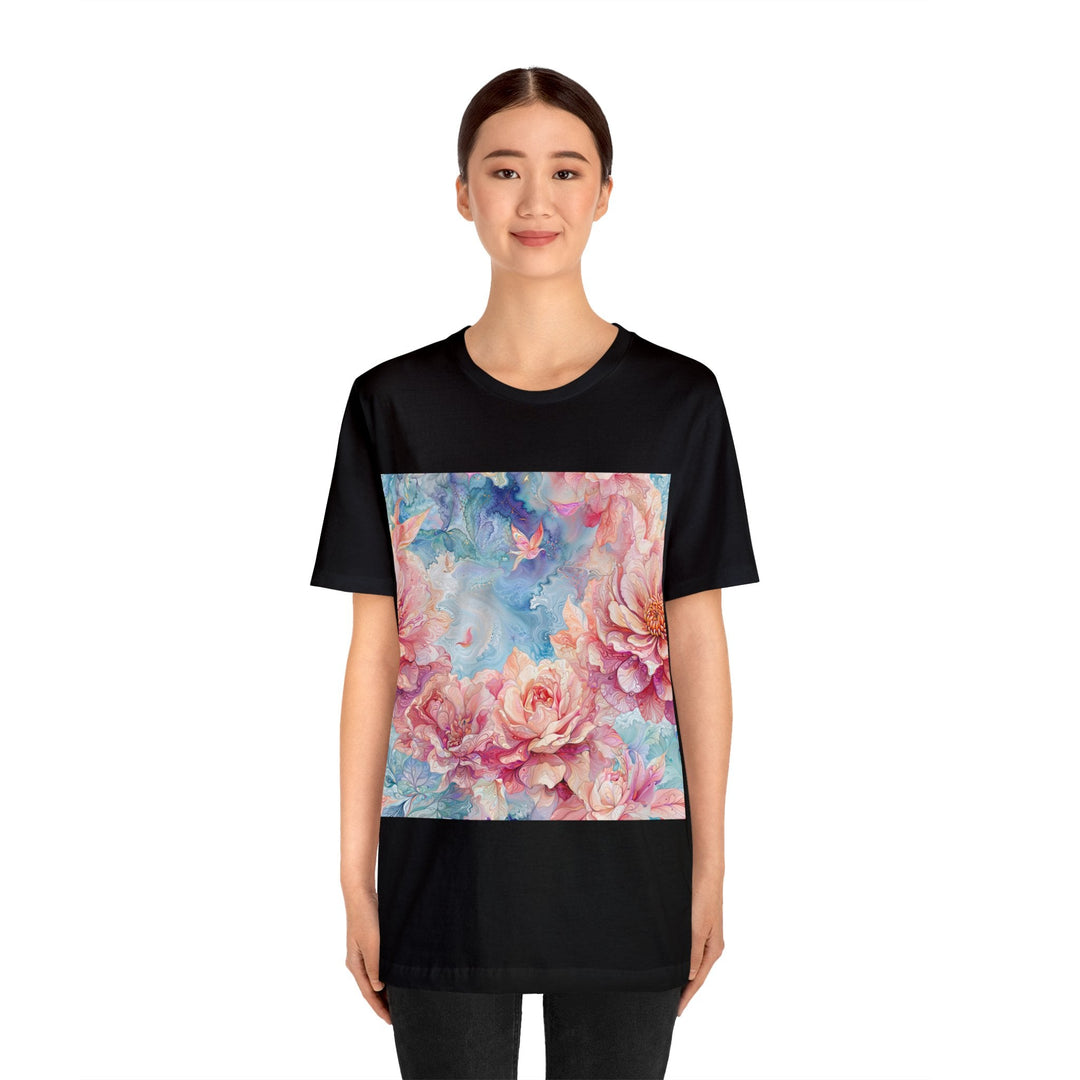 Ethereal Floral Whirl - Unisex Jersey Short Sleeve Tee - T-Shirt - g(0D·IO) - Black - S -