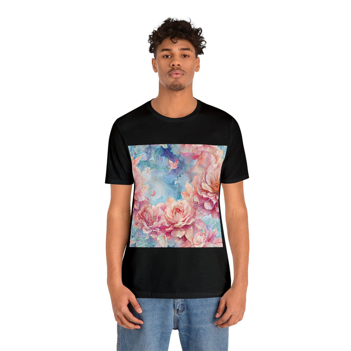 Ethereal Floral Whirl - Unisex Jersey Short Sleeve Tee - T-Shirt - g(0D·IO) - Black - S -