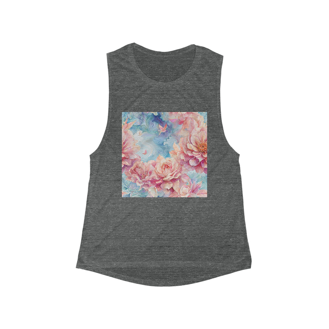 Ethereal Floral Whirl - Women's Flowy Scoop Muscle Tank - Tank Top - g(0D·IO) - S - Asphalt Slub -