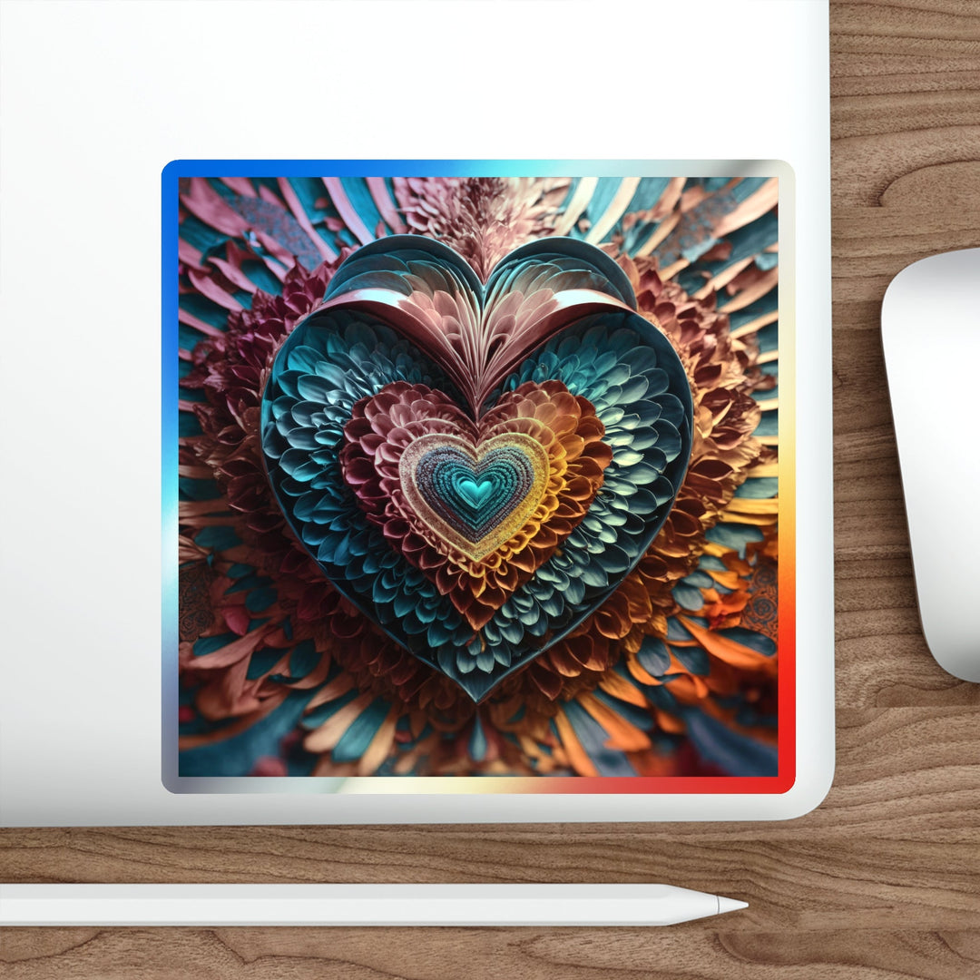 Ethereal Heart Mandala - Holographic Die-Cut Sticker - Paper products - g(0D·IO) - 5" × 5" - Die-Cut - Holographic