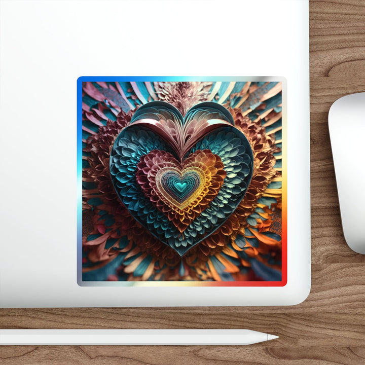 Ethereal Heart Mandala - Holographic Die-Cut Sticker - Paper products - g(0D·IO) - 5" × 5" - Die-Cut - Holographic