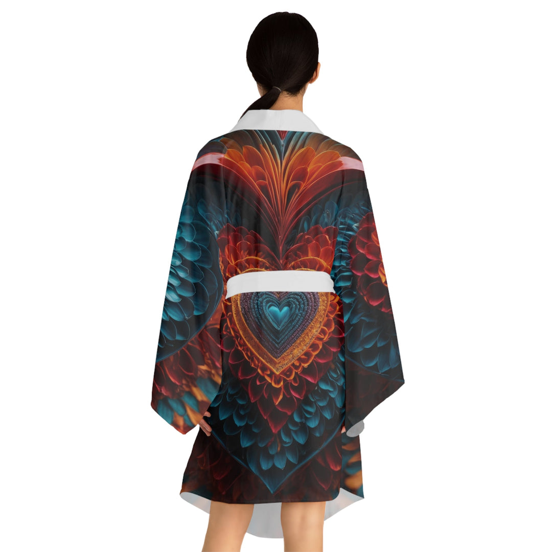 Ethereal Heart Mandala - Long Sleeve Kimono Robe - All Over Prints - g(0D·IO) - XS - Black -