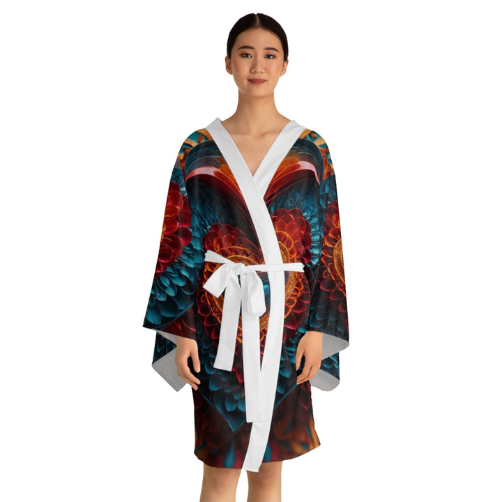 Ethereal Heart Mandala - Long Sleeve Kimono Robe - All Over Prints - g(0D·IO) - XS - Black -