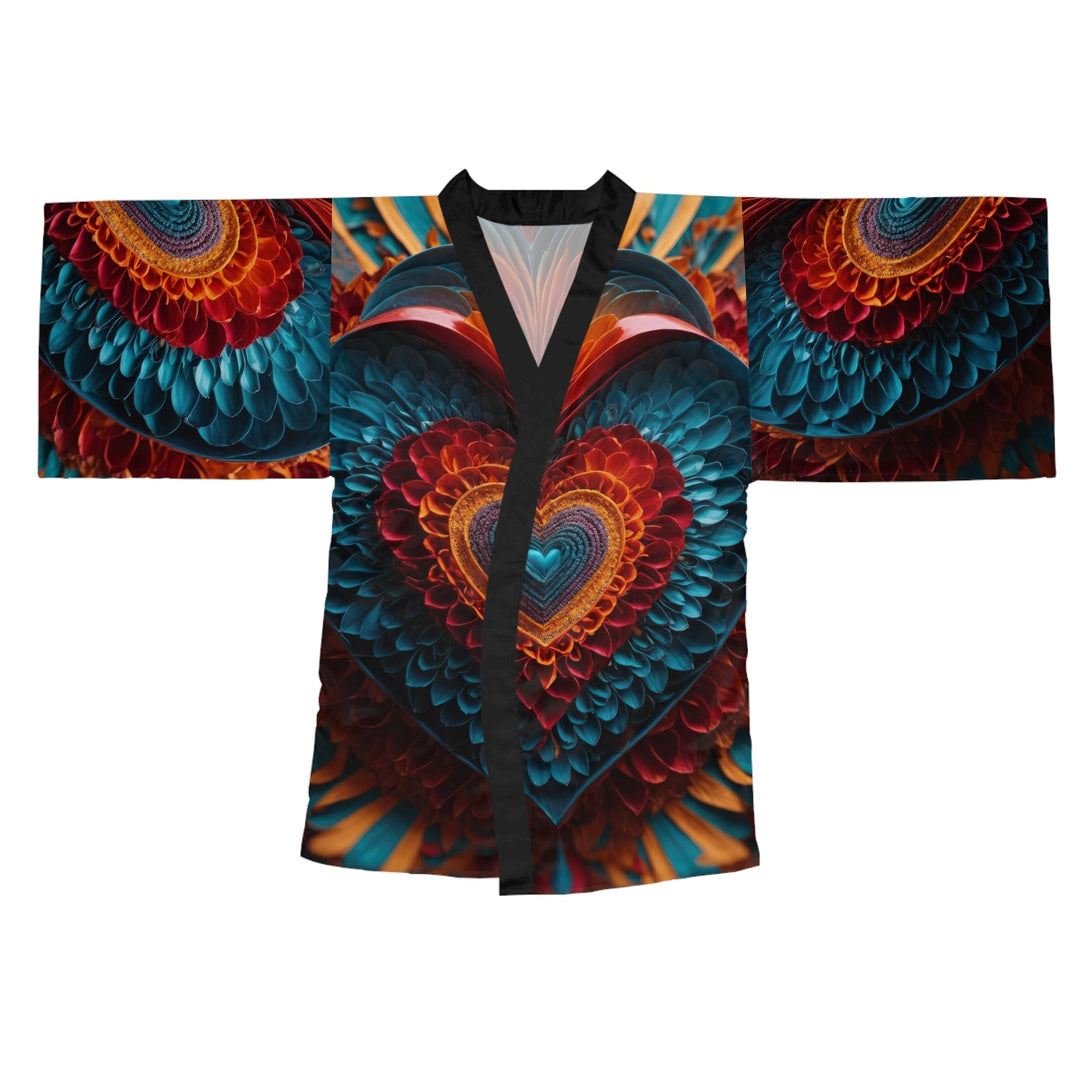 Ethereal Heart Mandala - Long Sleeve Kimono Robe - All Over Prints - g(0D·IO) - XS - Black -