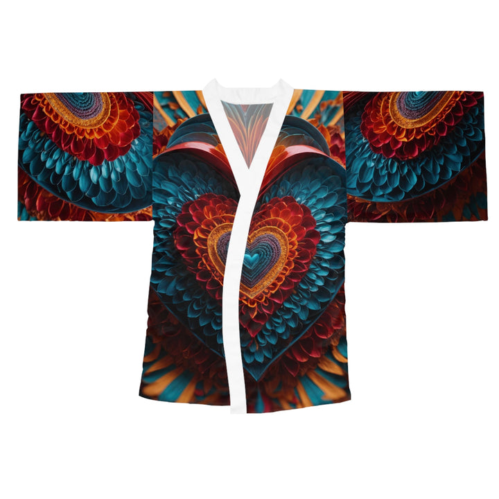 Ethereal Heart Mandala - Long Sleeve Kimono Robe - All Over Prints - g(0D·IO) - XS - White -