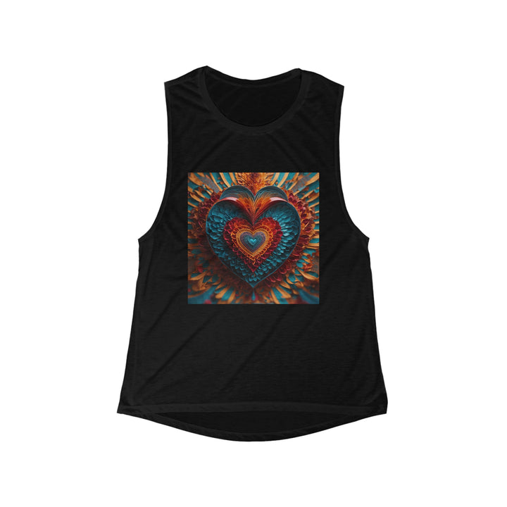 Ethereal Heart Mandala - Women's Flowy Scoop Muscle Tank - Tank Top - g(0D·IO) - S - Black -