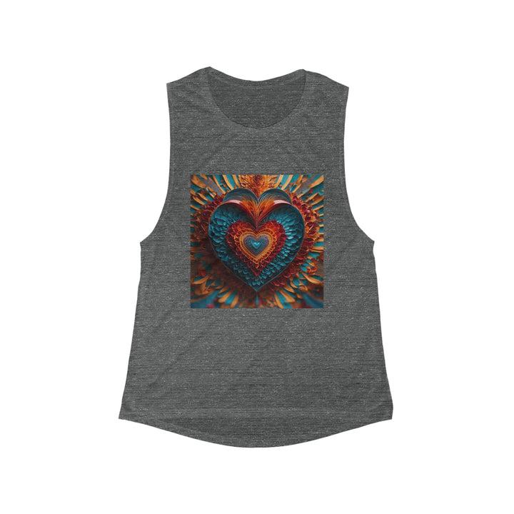 Ethereal Heart Mandala - Women's Flowy Scoop Muscle Tank - Tank Top - g(0D·IO) - S - Asphalt Slub -