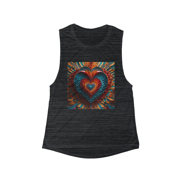 Ethereal Heart Mandala - Women's Flowy Scoop Muscle Tank - Tank Top - g(0D·IO) - S - Black Slub -