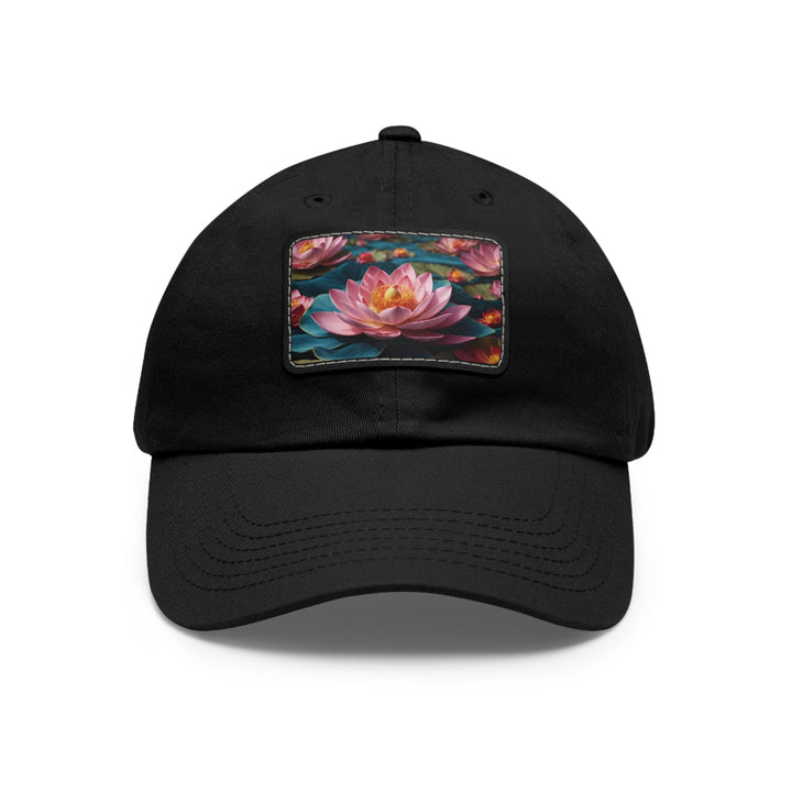 Ethereal Lotus Blossoms - Dad Hat - Hats - g(0D·IO) - Black / Black patch - Rectangle - One size