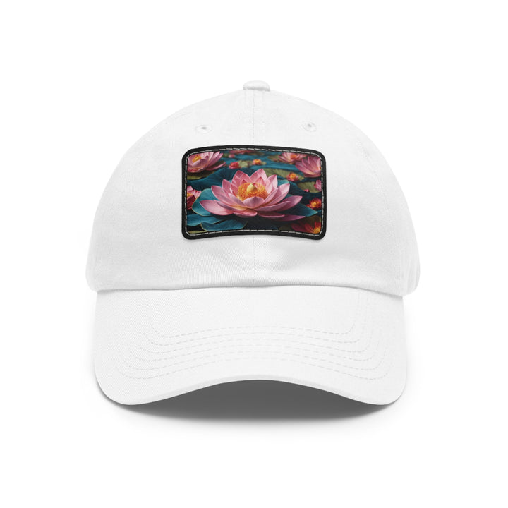 Ethereal Lotus Blossoms - Dad Hat - Hats - g(0D·IO) - White / Black patch - Rectangle - One size