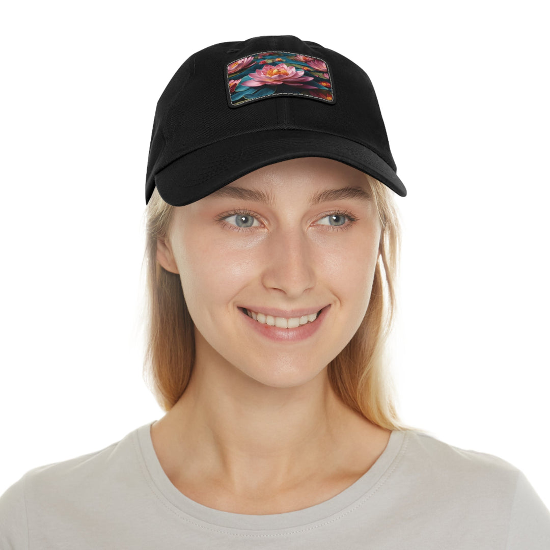 Ethereal Lotus Blossoms - Dad Hat - Hats - g(0D·IO) - White / Black patch - Rectangle - One size