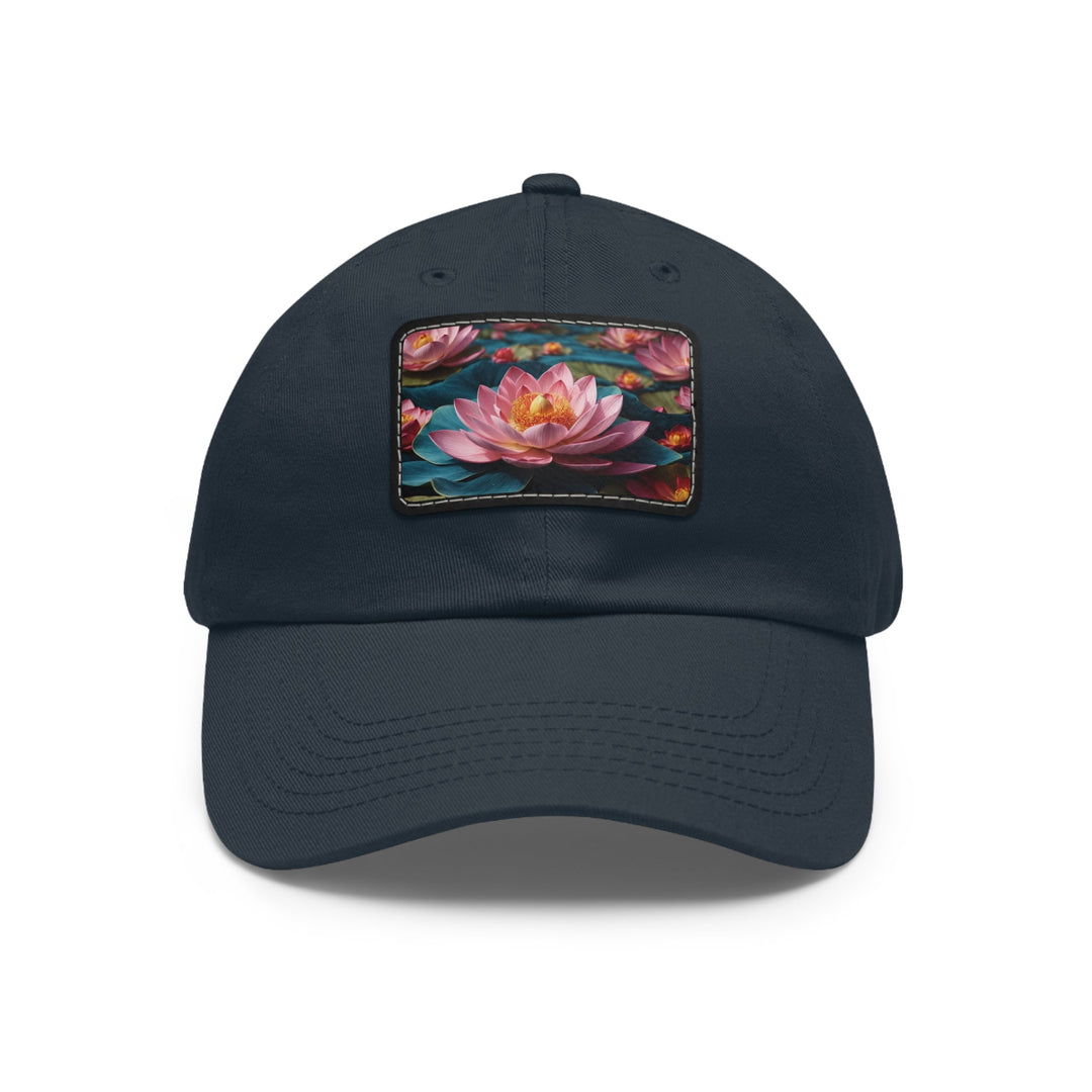 Ethereal Lotus Blossoms - Dad Hat - Hats - g(0D·IO) - Navy / Black patch - Rectangle - One size