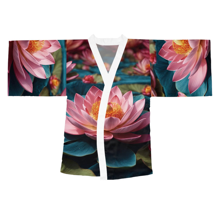 Ethereal Lotus Blossoms - Long Sleeve Kimono Robe - All Over Prints - g(0D·IO) - XS - White -