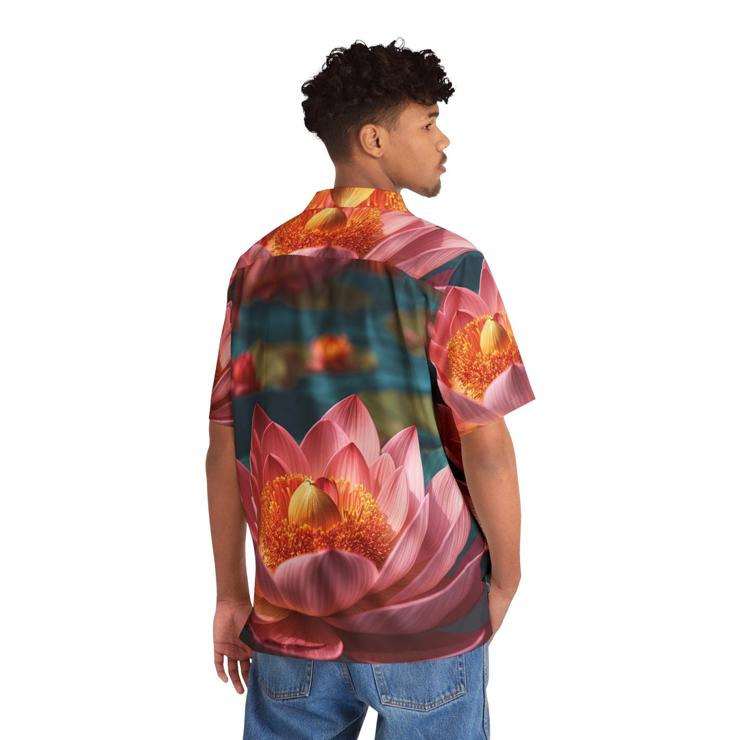 Ethereal Lotus Blossoms - Men's Hawaiian Shirt - All Over Prints - g(0D·IO) - S - Black -