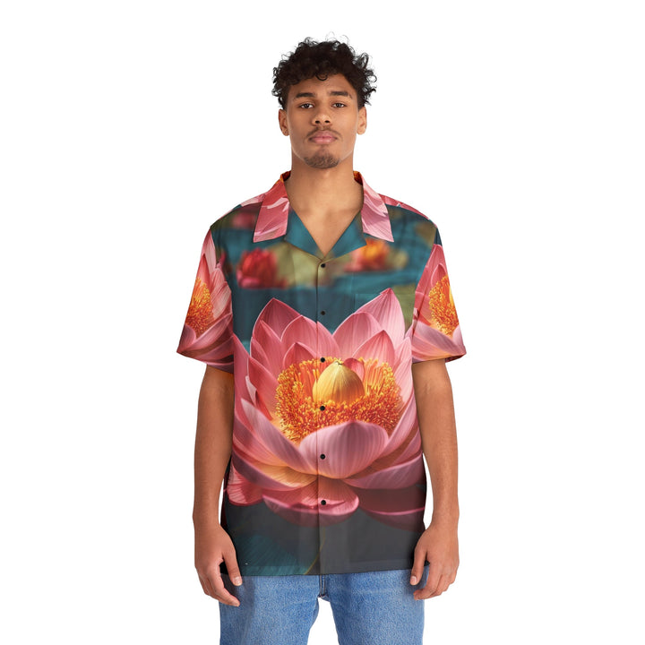 Ethereal Lotus Blossoms - Men's Hawaiian Shirt - All Over Prints - g(0D·IO) - S - Black -