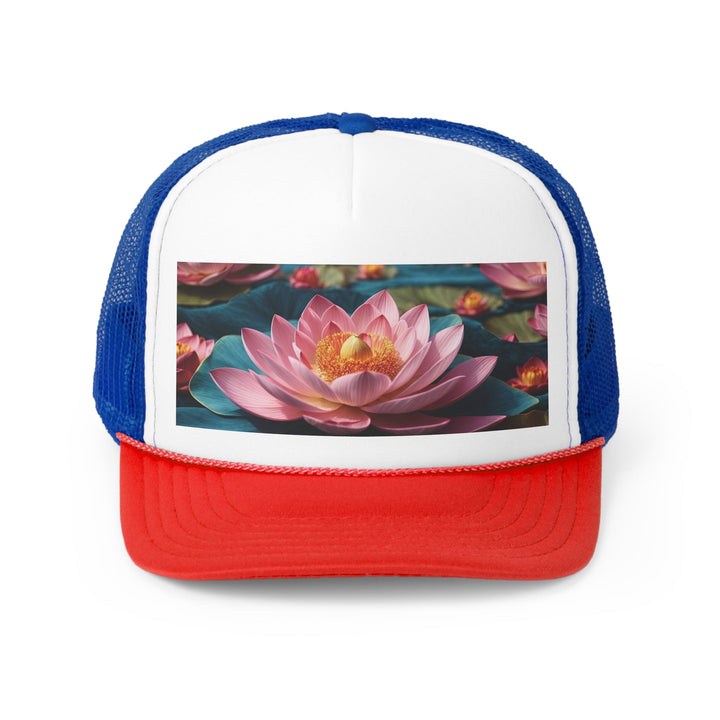 Ethereal Lotus Blossoms - Trucker Hat - Hats - g(0D·IO) - Blue/Red - One size -