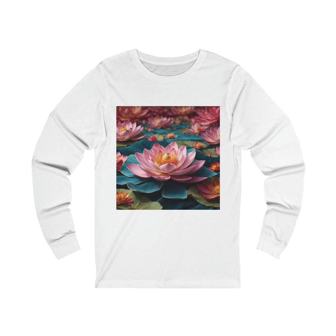 Ethereal Lotus Blossoms - Unisex Jersey Long Sleeve Tee - Long-sleeve - g(0D·IO) - S - White -