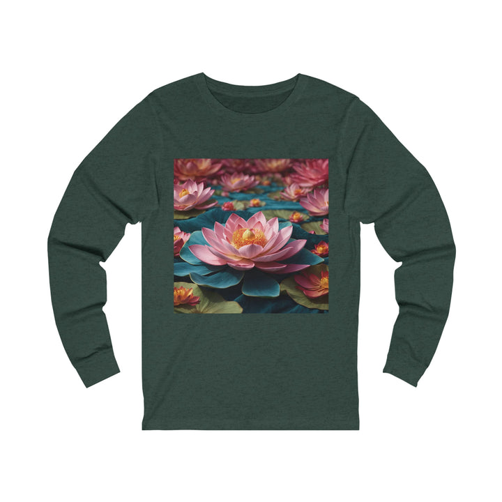 Ethereal Lotus Blossoms - Unisex Jersey Long Sleeve Tee - Long-sleeve - g(0D·IO) - S - Heather Forest -