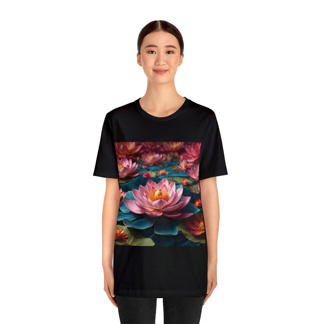 Ethereal Lotus Blossoms - Unisex Jersey Short Sleeve Tee - T-Shirt - g(0D·IO) - Black - S -