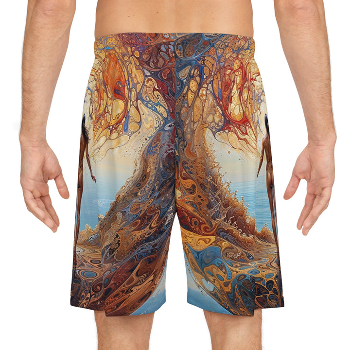 Ethereal Swirls Journey - AOP Basketball Shorts - All Over Prints - g(0D·IO) - Seam thread color automatically matched to design - XS -