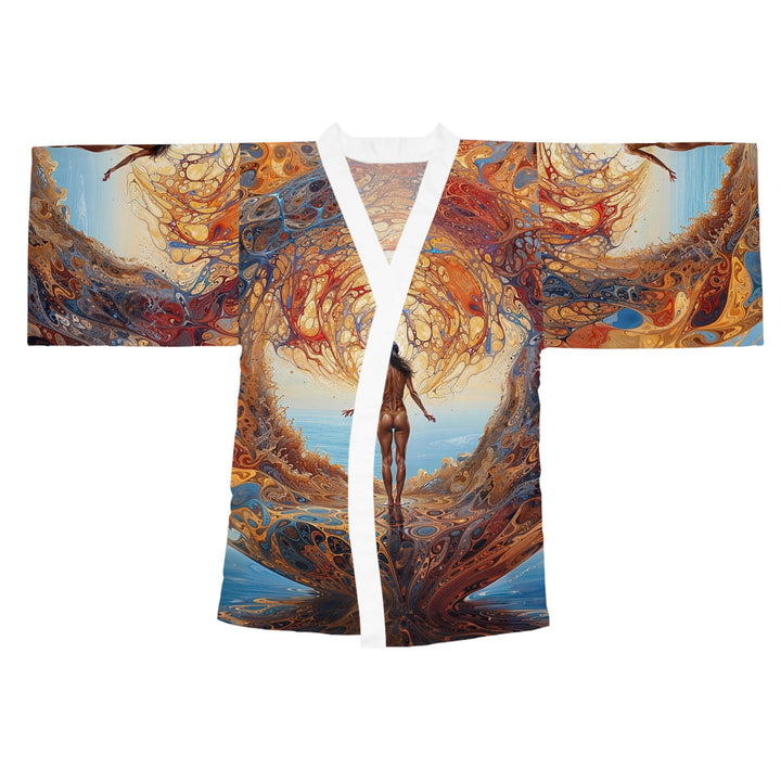 Ethereal Swirls Journey - Long Sleeve Kimono Robe - All Over Prints - g(0D·IO) - XS - White -