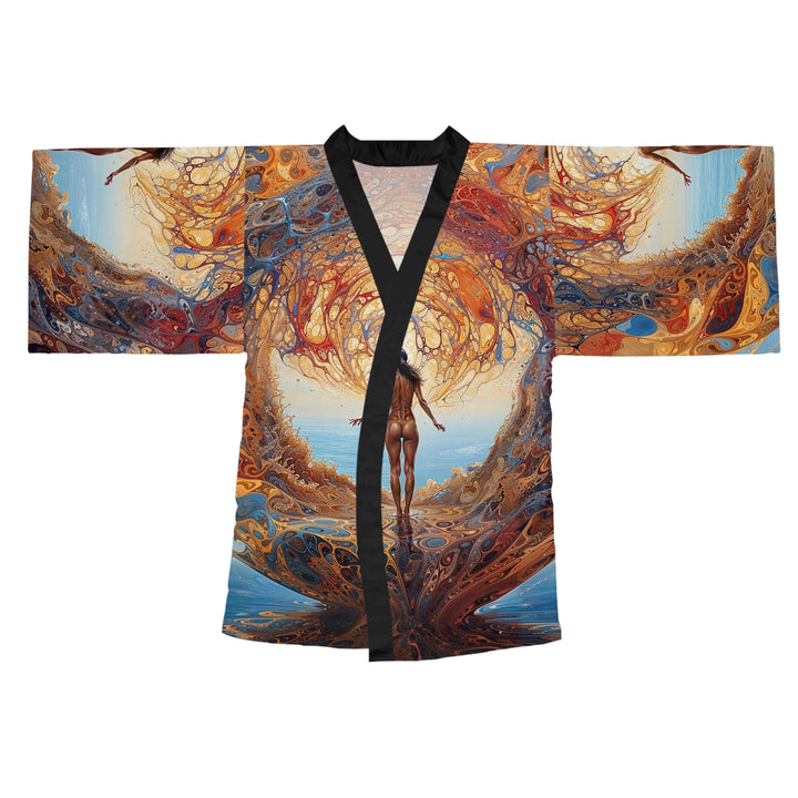 Ethereal Swirls Journey - Long Sleeve Kimono Robe - All Over Prints - g(0D·IO) - XS - Black -